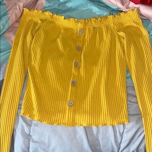 Yellow off the shoulder shirt !!!